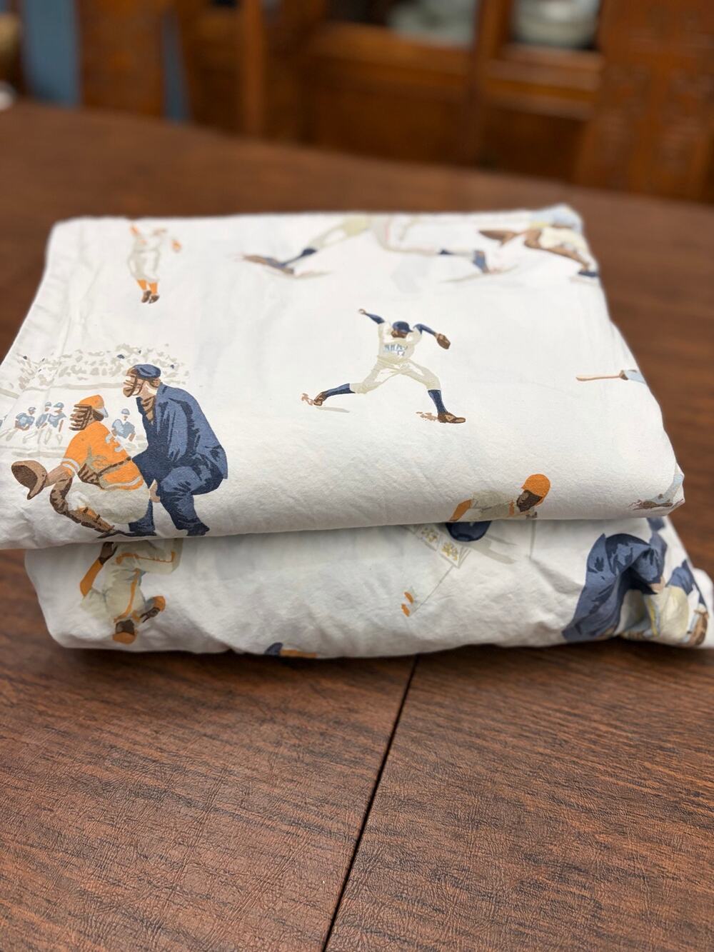 Pottery Barn Kids Vintage Baseball Organic Cotton Fitted + Flat Sheets Queen